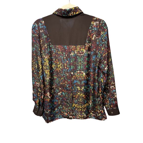 Derek Lam Women's Splatter Blouse In Night Shade Black Sz M Long Sleeves Casual - Picture 3 of 5